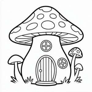 Paddestoelenhuisje printbare kleurplaat