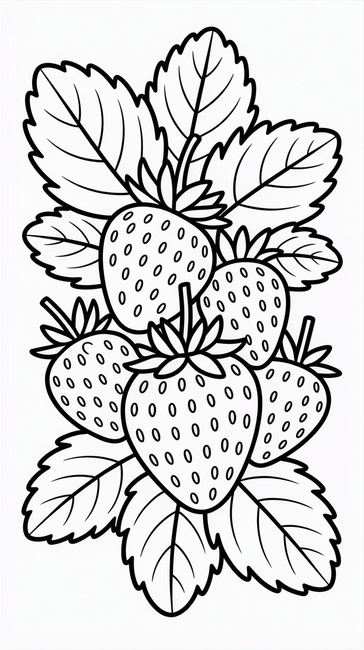 Pagina da colorare Mazzo di fragole carine stampabile