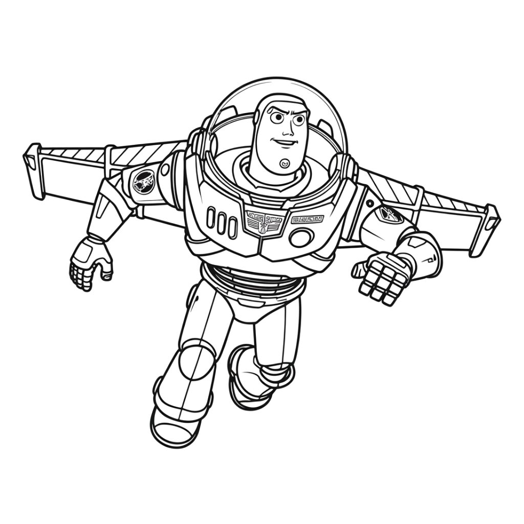 Printbare Buzz Lightyear in actie kleurplaat