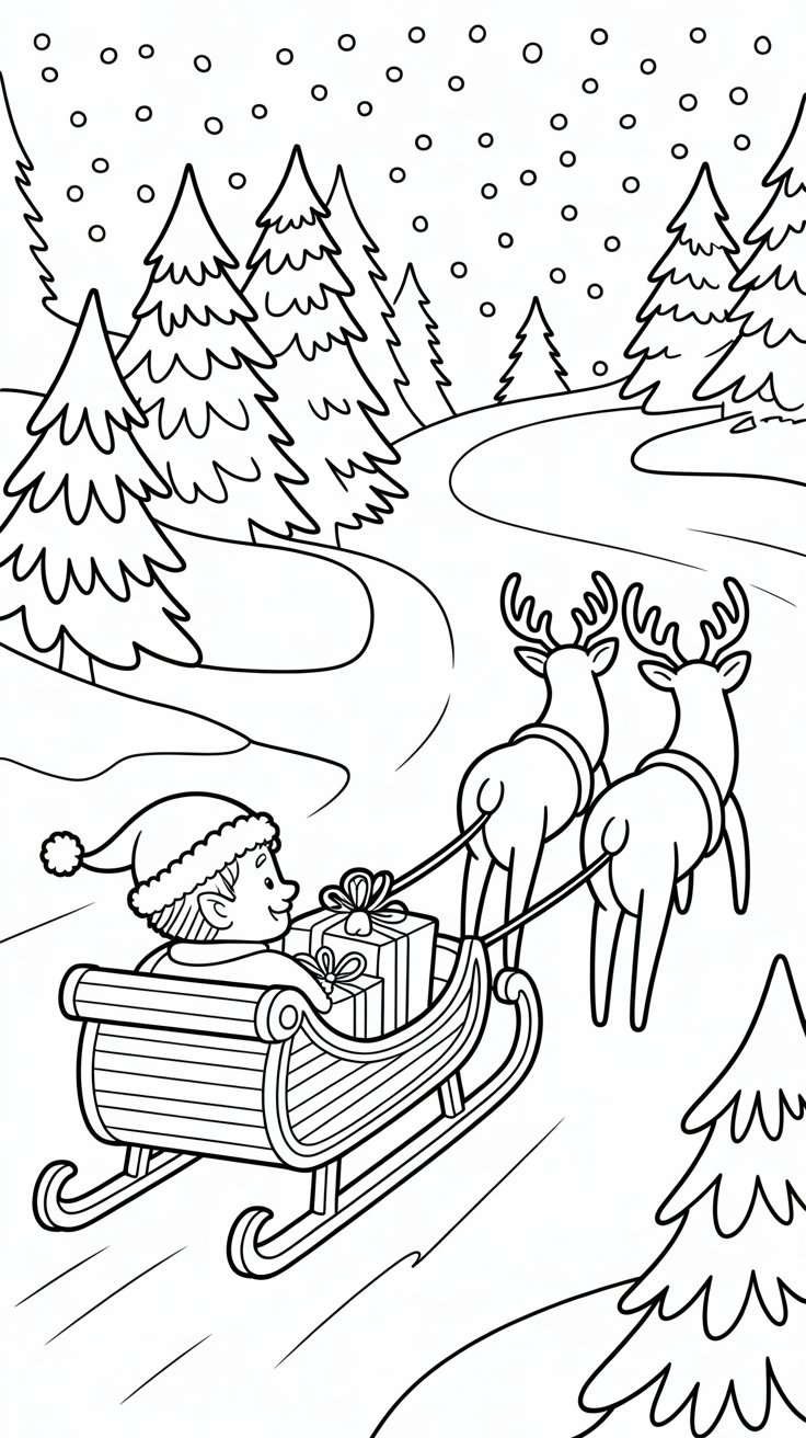 Printbare kleurplaat – elf met arrenslee