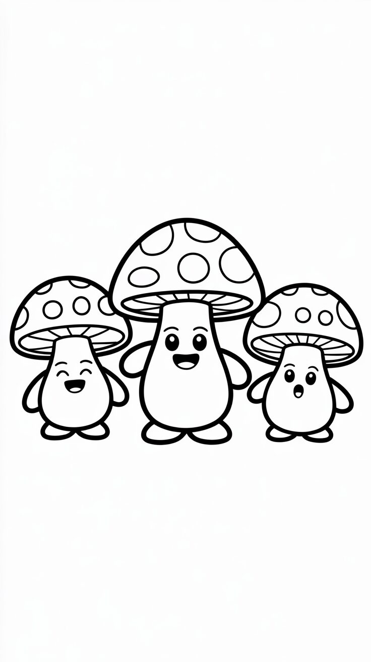 Schattige paddestoelen met gezichtjes kleurplaat downloaden