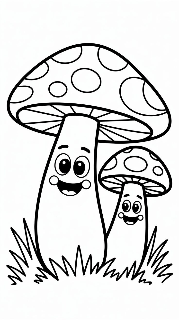 Schattige paddestoelen met gezichtjes printversie