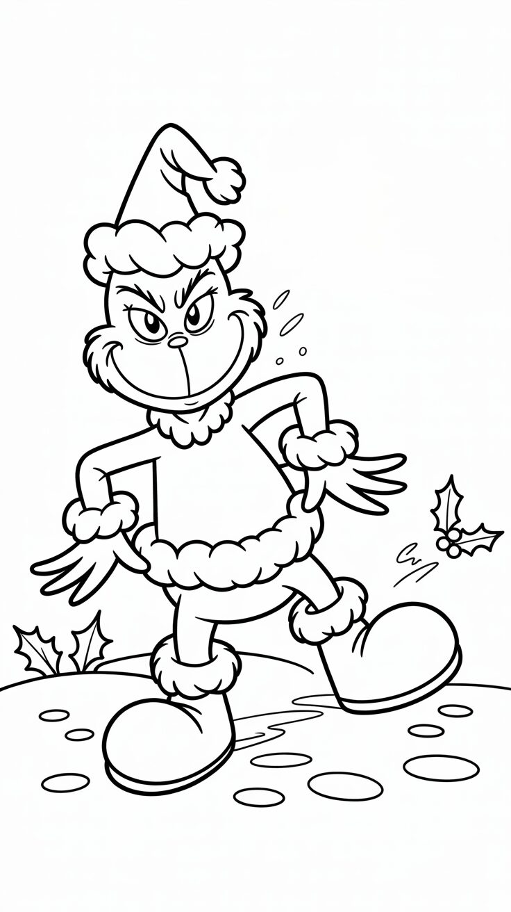 Stappende Grinch kleurplaat
