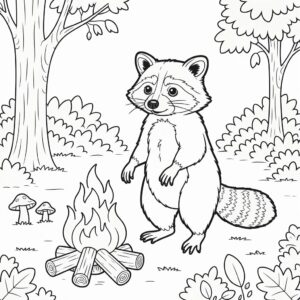 Wasbeer in het bos printbare kleurplaat