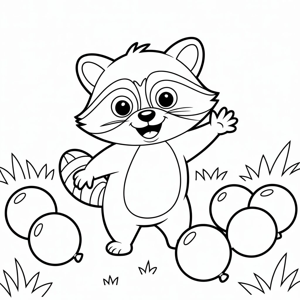 Wasbeer met ballonnetjes kleurplaat PDF