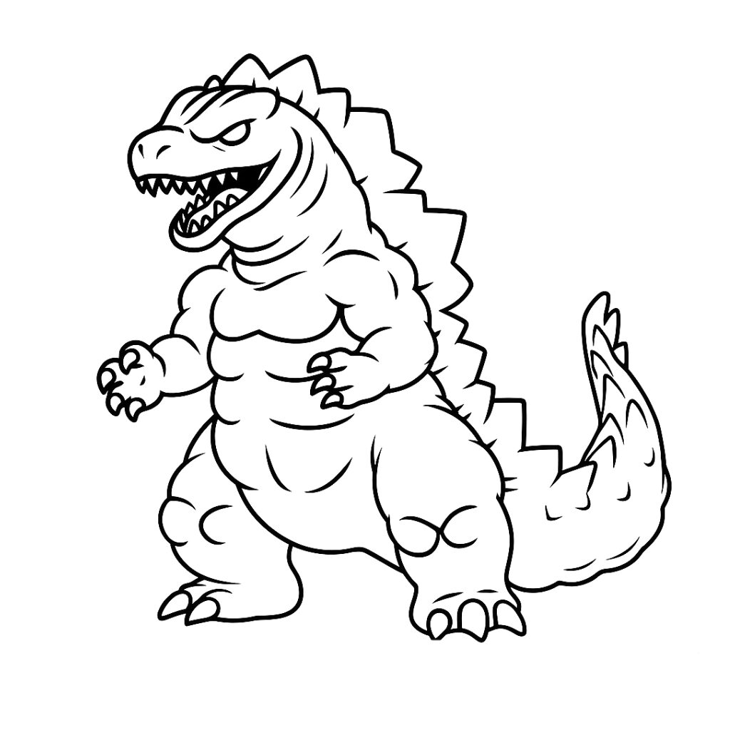 Wütender Godzilla – actionreiches Ausmalbild als PDF