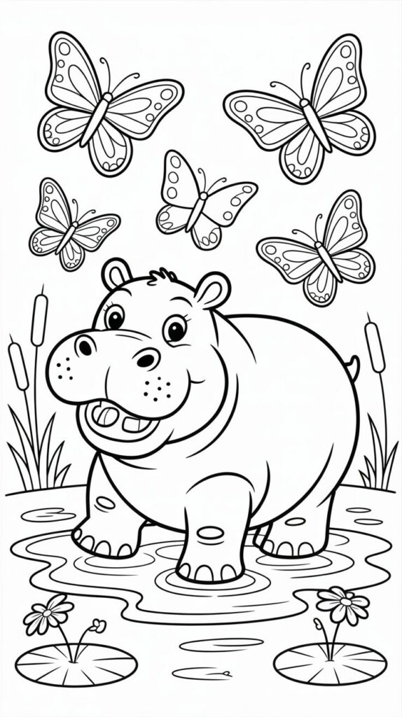 animais hipopótamo para colorir
