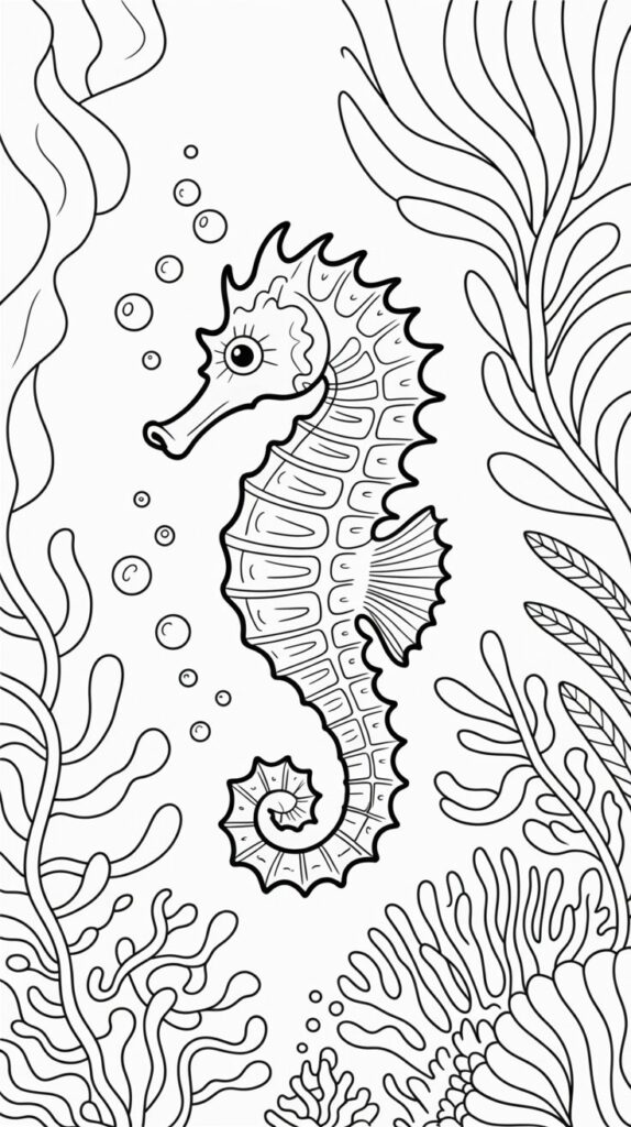 realistic seahorse coloring page