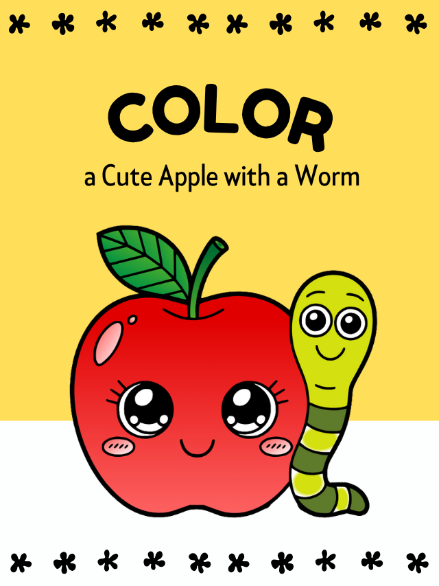 Color a Cute Apple with a Worm