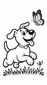 Coloriage chien et papillon