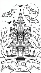 Maisons hantées à colorier pour Halloween – à télécharger maintenant.