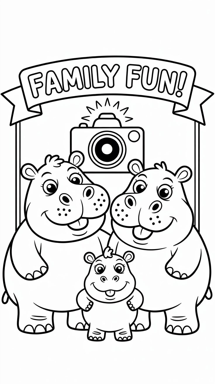 Familiefoto met nijlpaarden kleurplaat