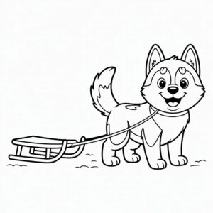 Husky met slee zijaanzicht kleurplaat