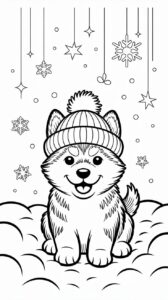Husky met wintermuts kleurplaat