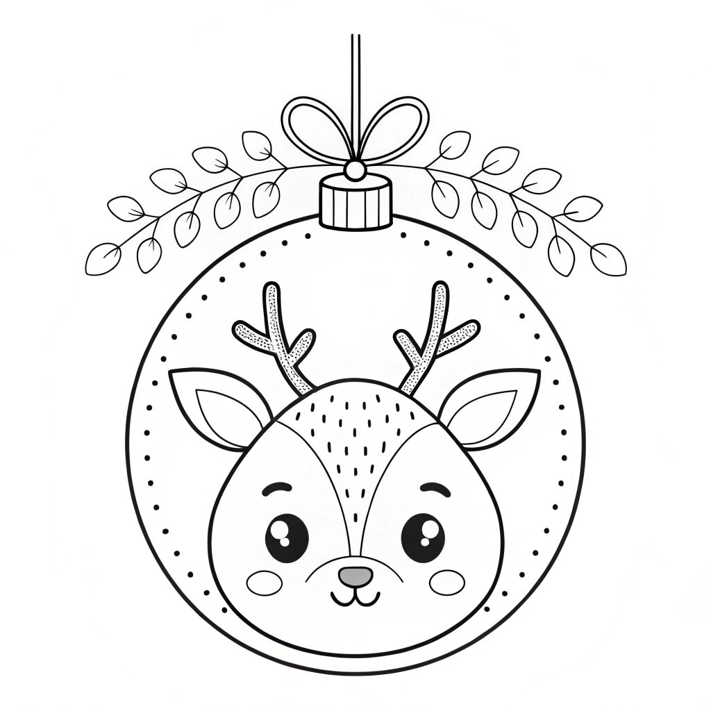 Kerstbal met rendierhoofd kleurplaat