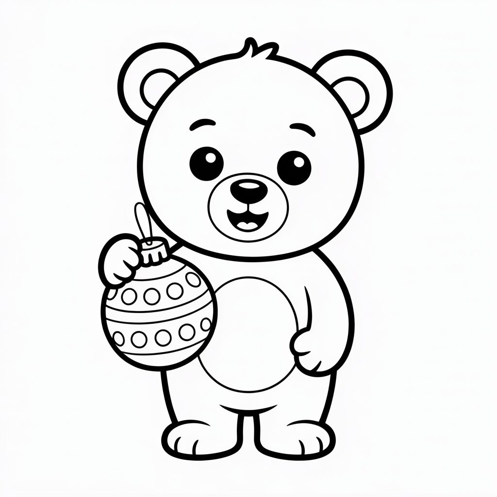 Kerstbeer met kerstbal in hand kleurplaat