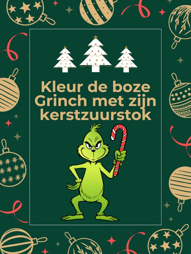 Kleur de boze Grinch met zijn kerstzuurstok!