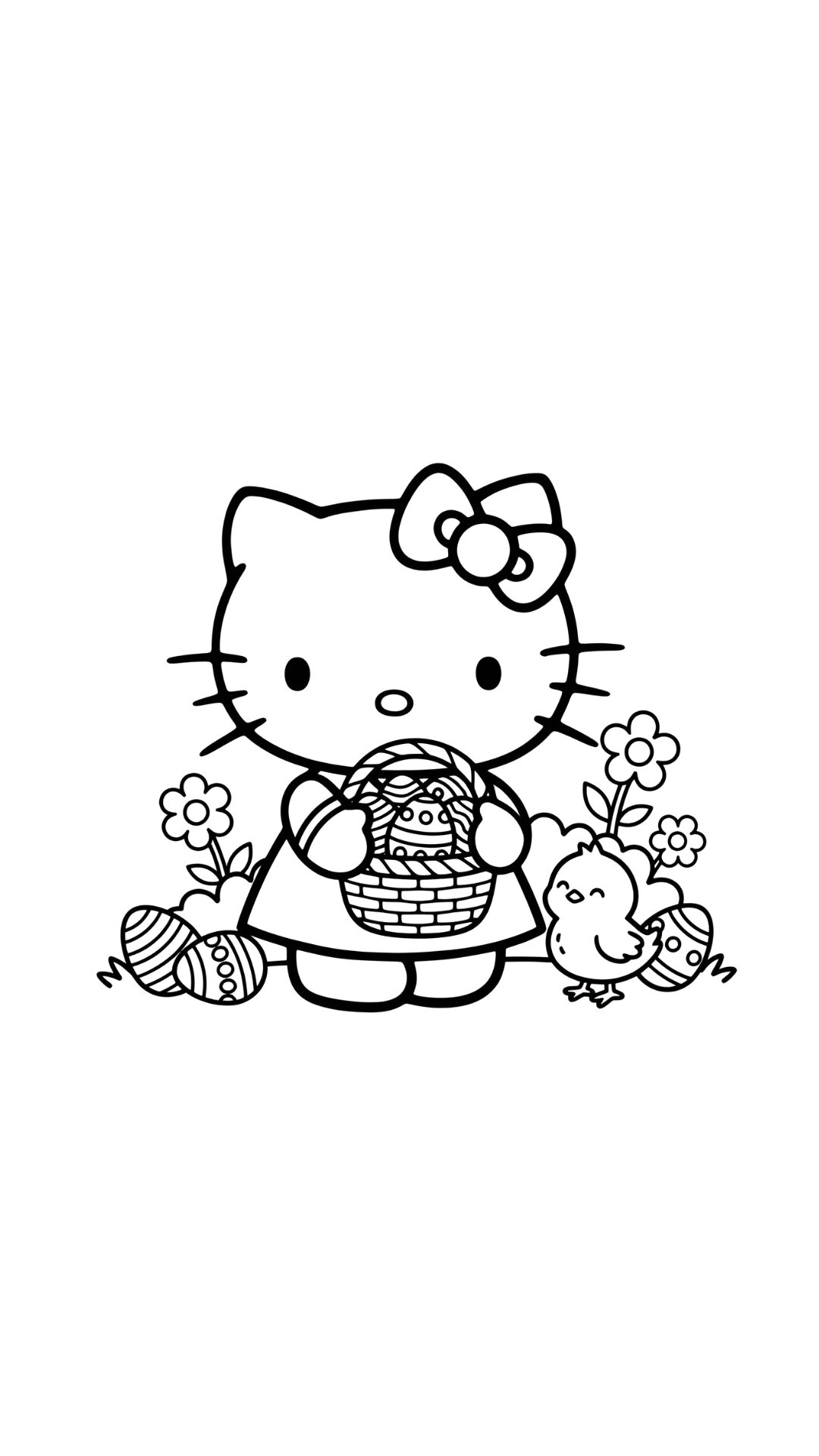 Kleurplaat Hello Kitty met Paasmand