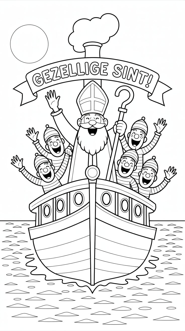 Kleurplaat Stoomboot met Sinterklaas