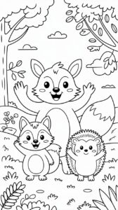 Coloriage animaux de la forêt dans la forêt