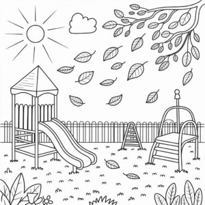 Coloriage automne dans la cour de récréation