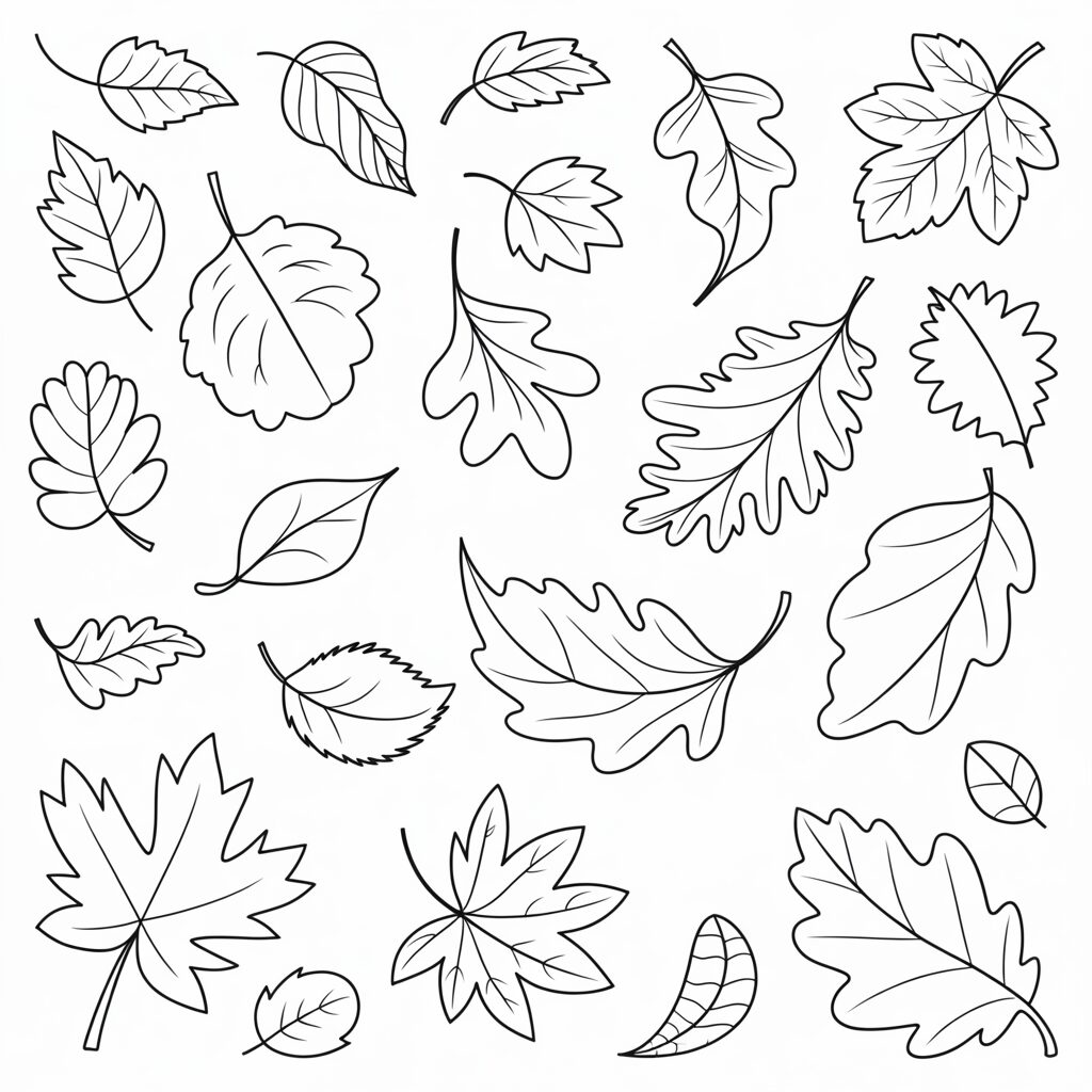 Kleurplaat herfstbladeren overzicht