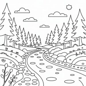 Coloriage paysage d’automne avec rivière