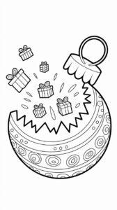 Kleurplaat open kerstbal vol met cadeautjes