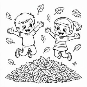 Coloriage sauter dans les feuilles