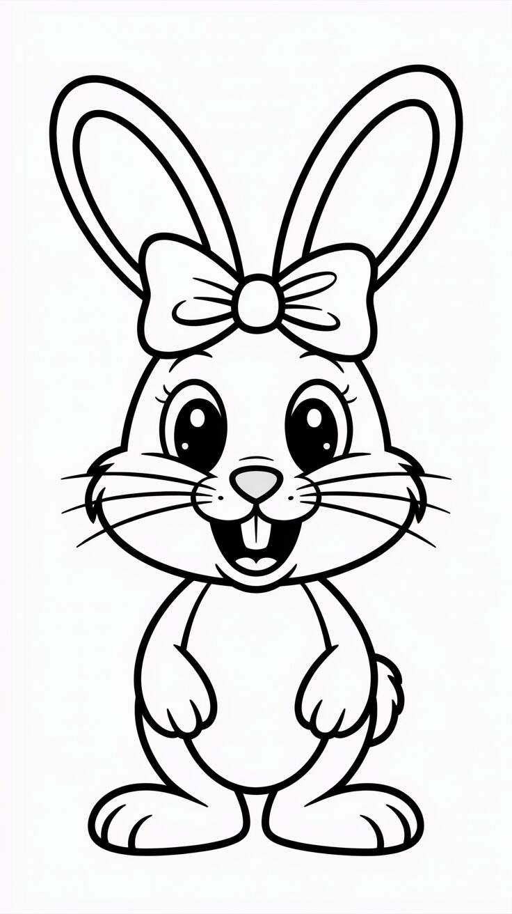 Kleurplaat van een blij konijn met strik