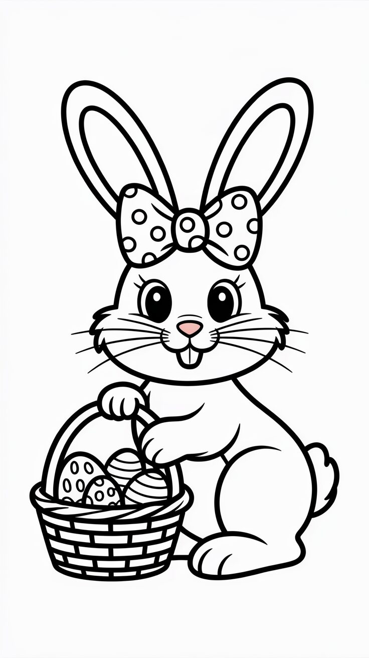 Kleurplaat van een paashaas met een mand vol eieren