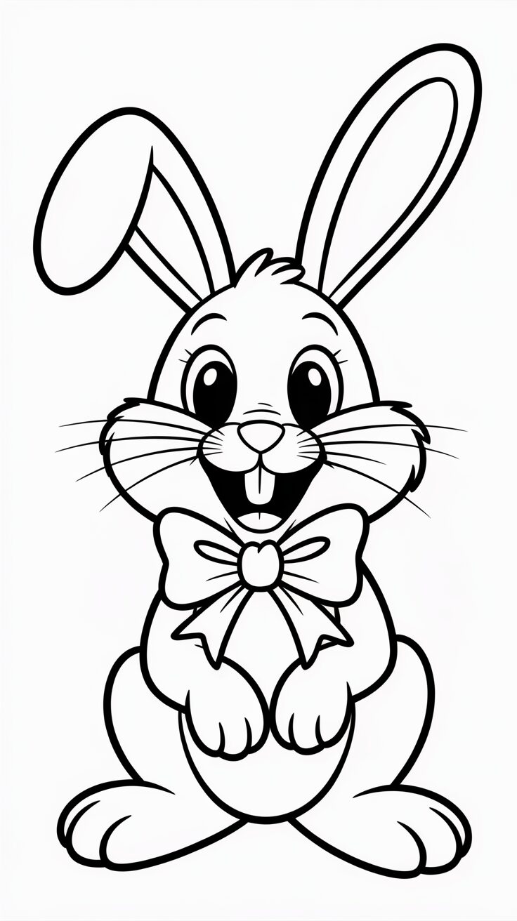 Kleurplaat van een paashaas met grote strik