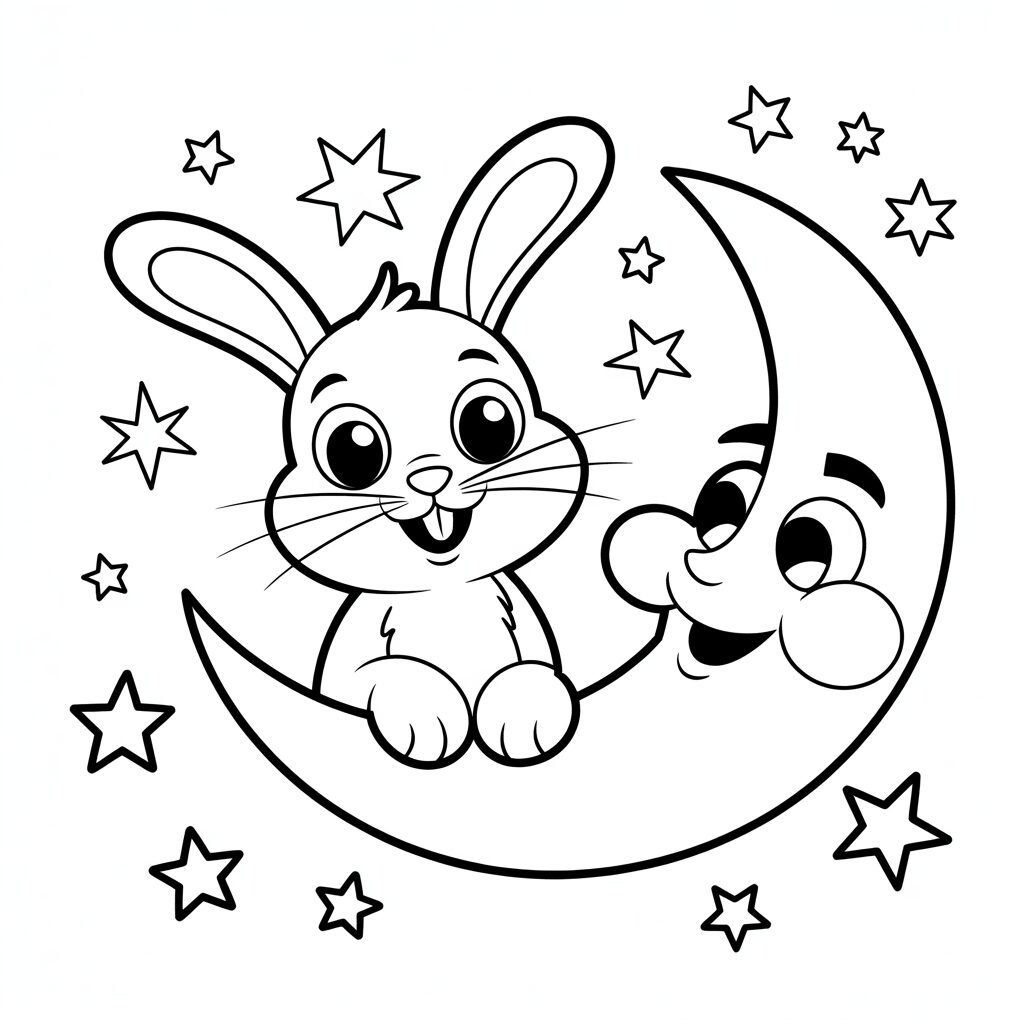 Konijn op de maan kleurplaat