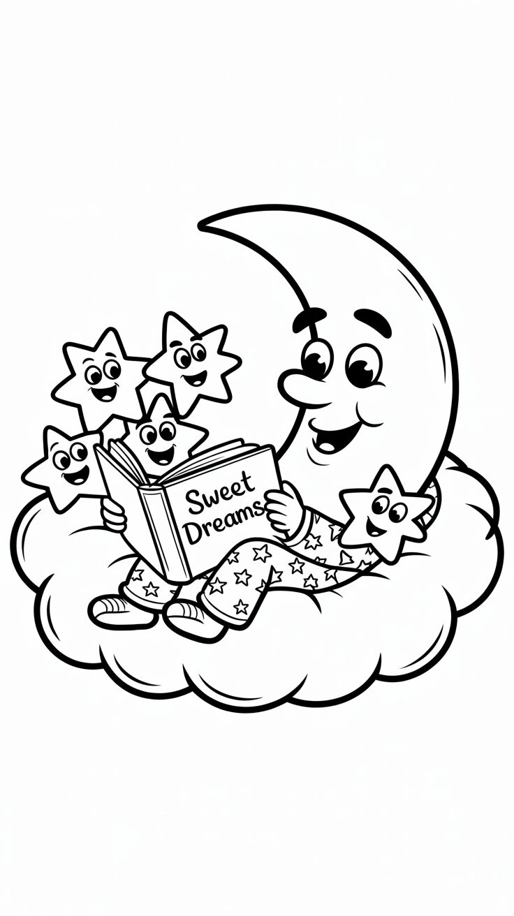 Maan leest voor kleurplaat