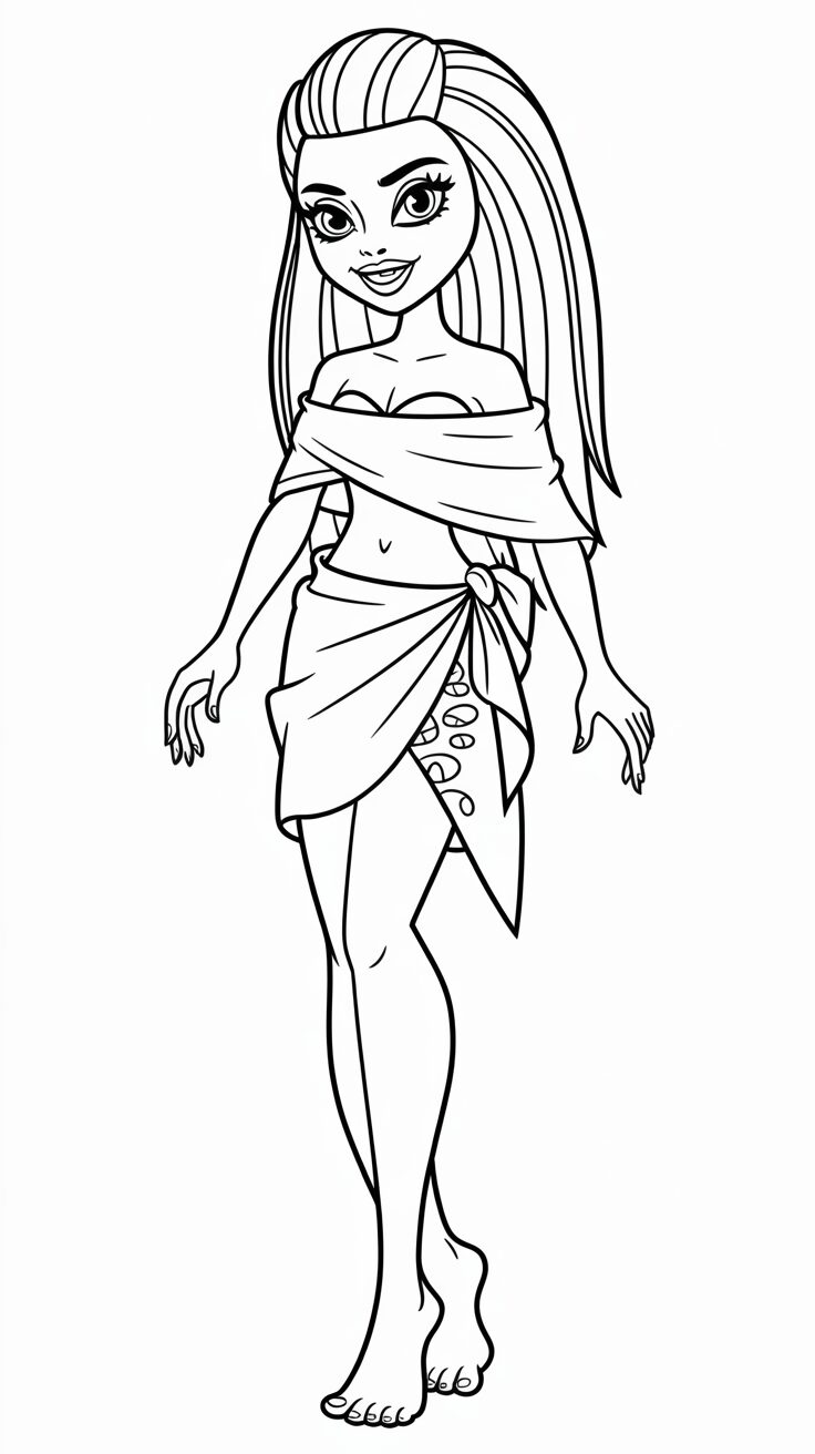 Meisje in strandjurk kleurplaat