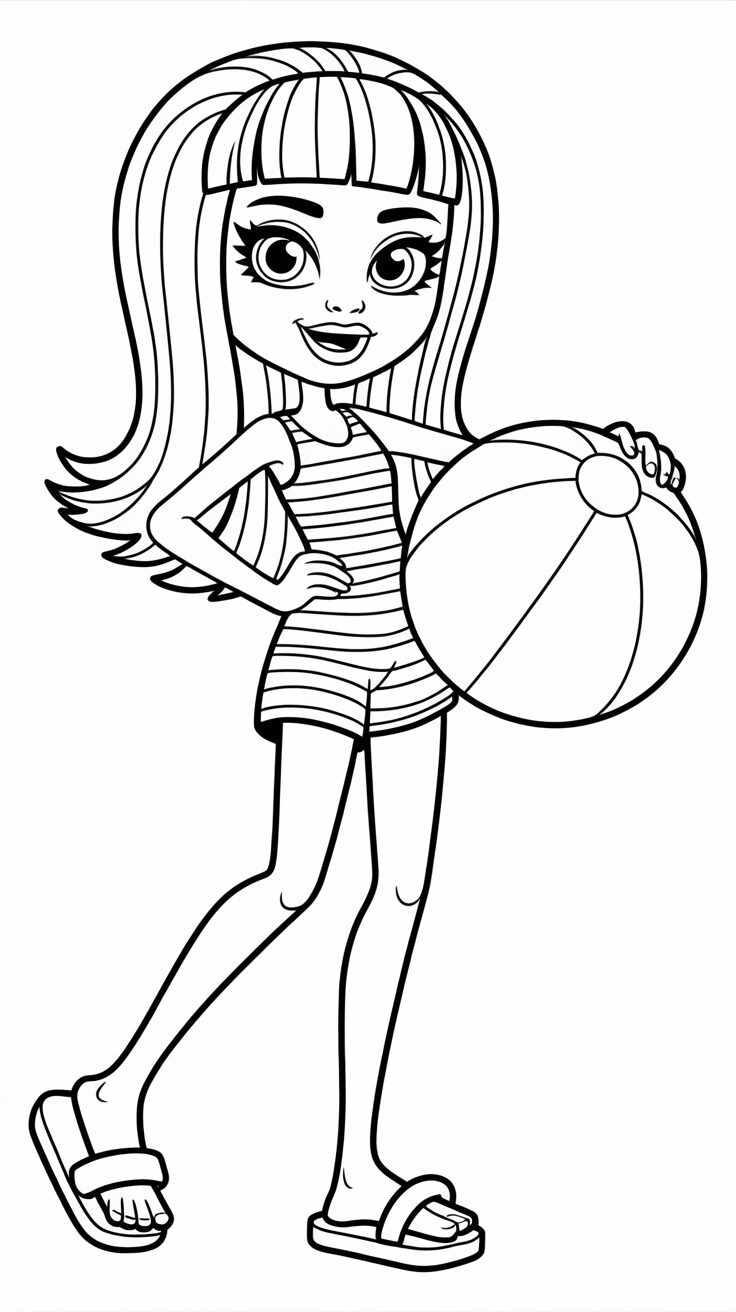 Meisje met strandbal kleurplaat