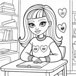 Monster High meisje in klaslokaal kleurplaat
