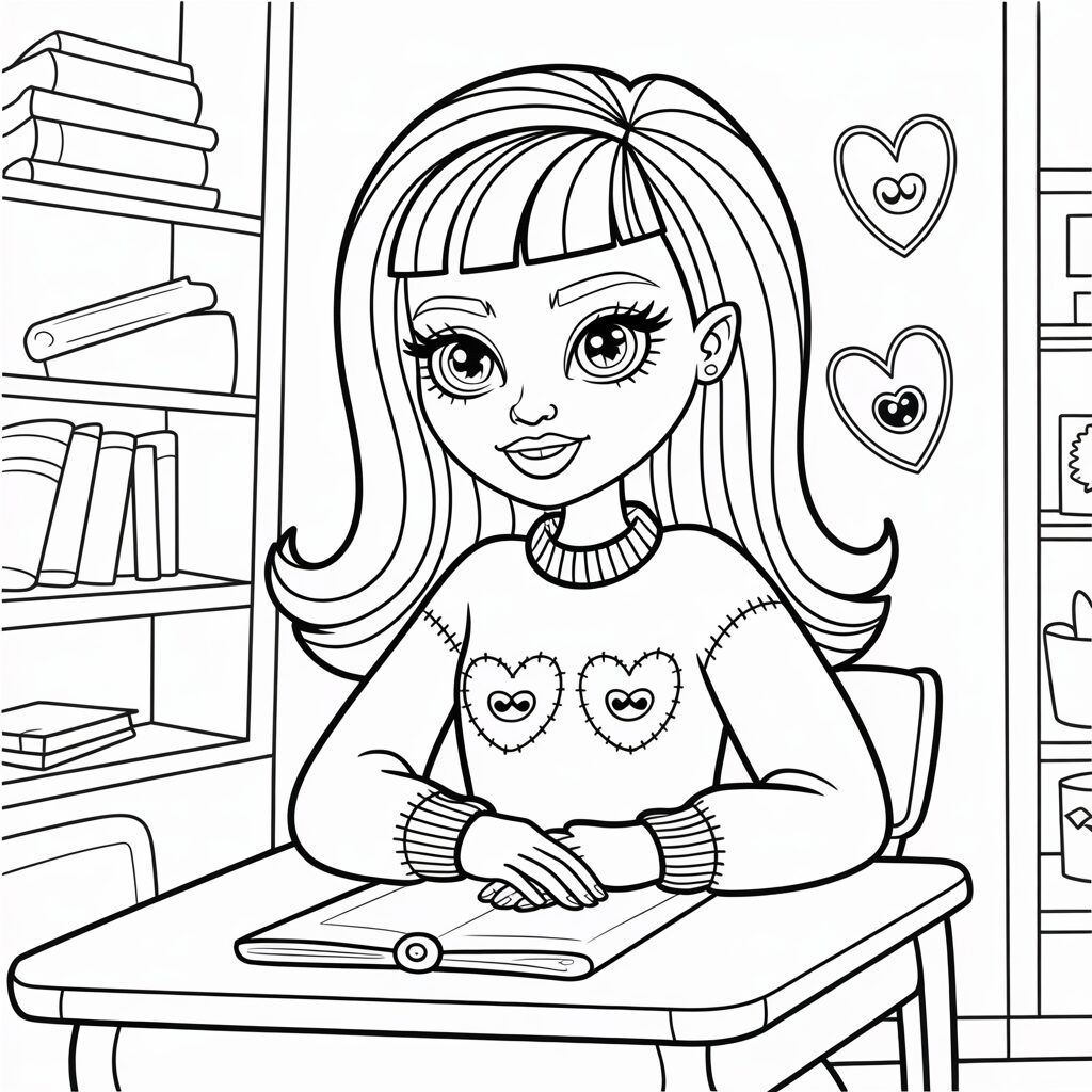 Monster High meisje in klaslokaal kleurplaat