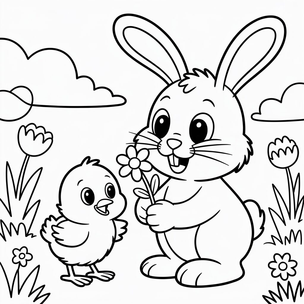 Paashaas en kuiken kleurplaat