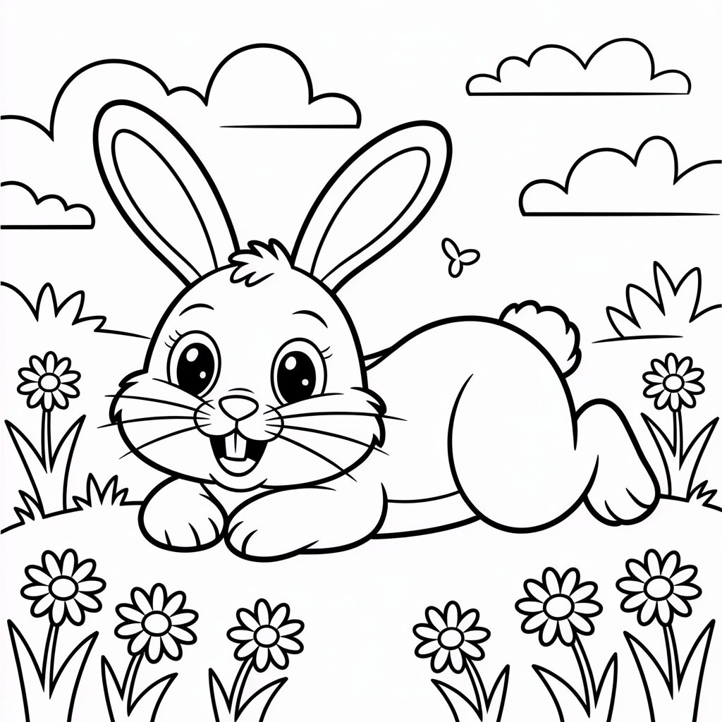 Paashaas in het gras kleurplaat