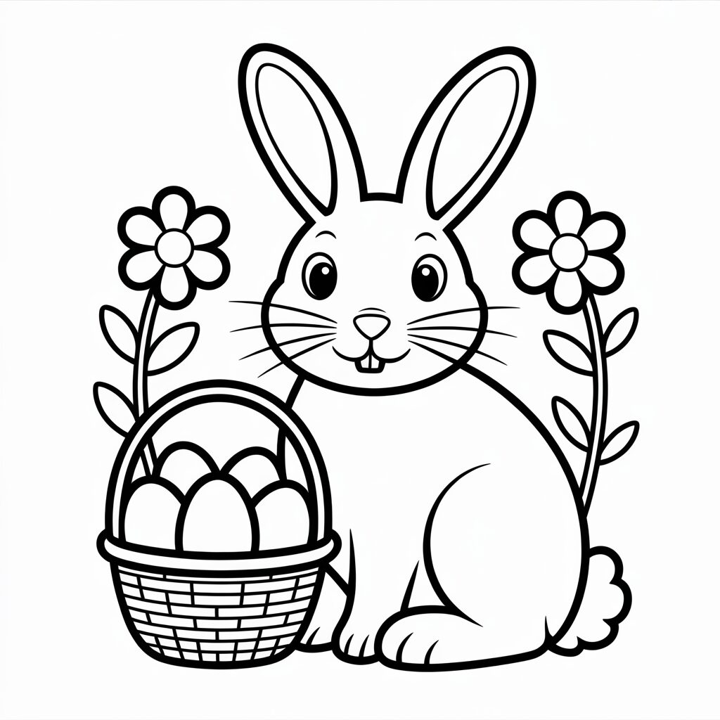 Paashaas met mand kleurplaat