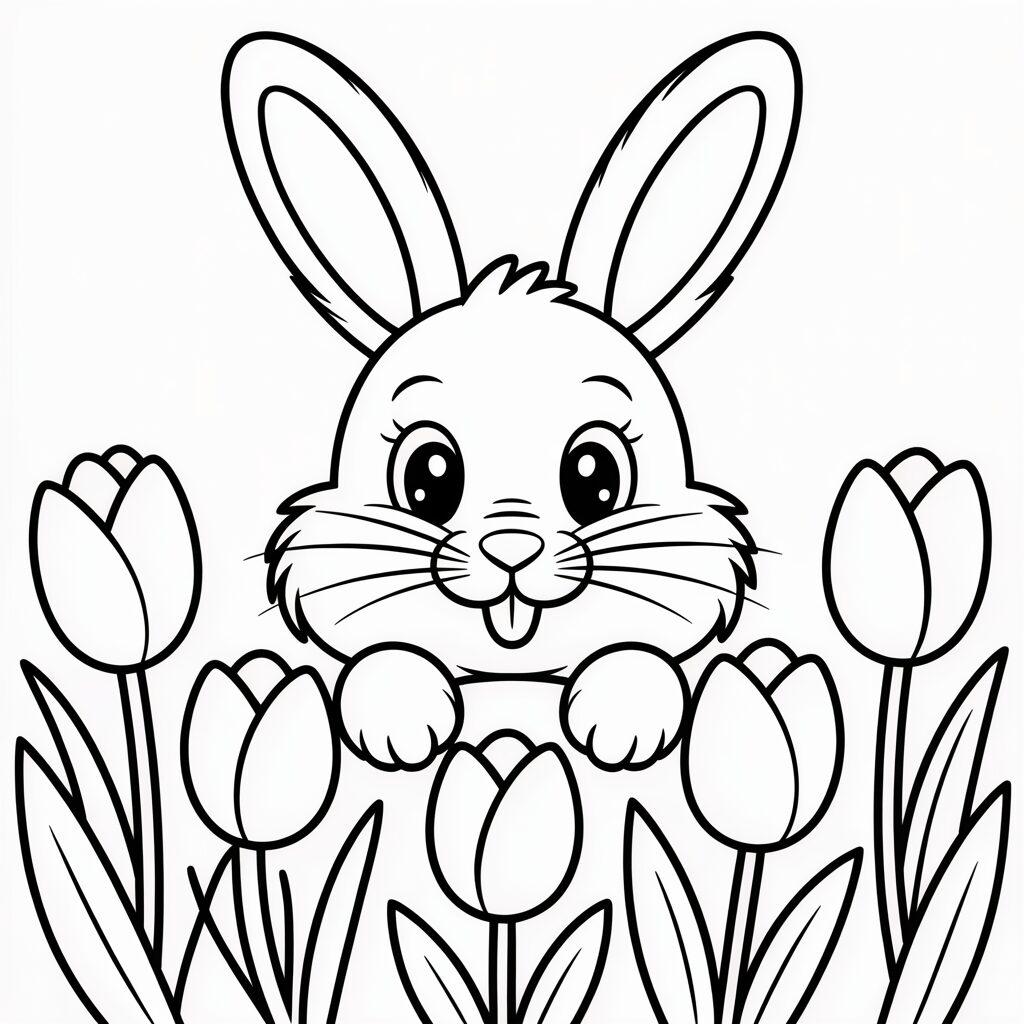 Paashaas tussen de tulpen