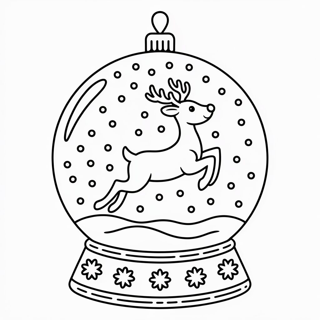 Rendier in sneeuwbol kleurplaat