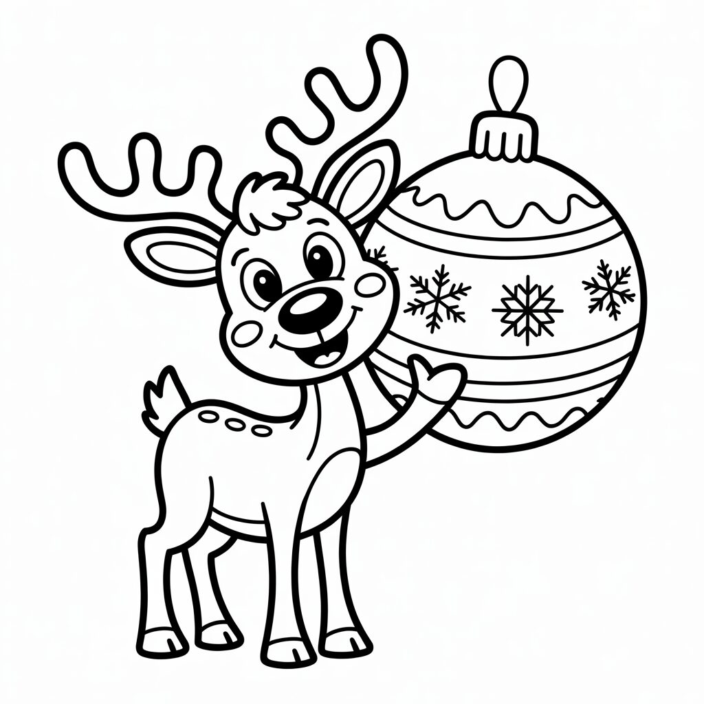 Rendier met kerstbal kleurplaat