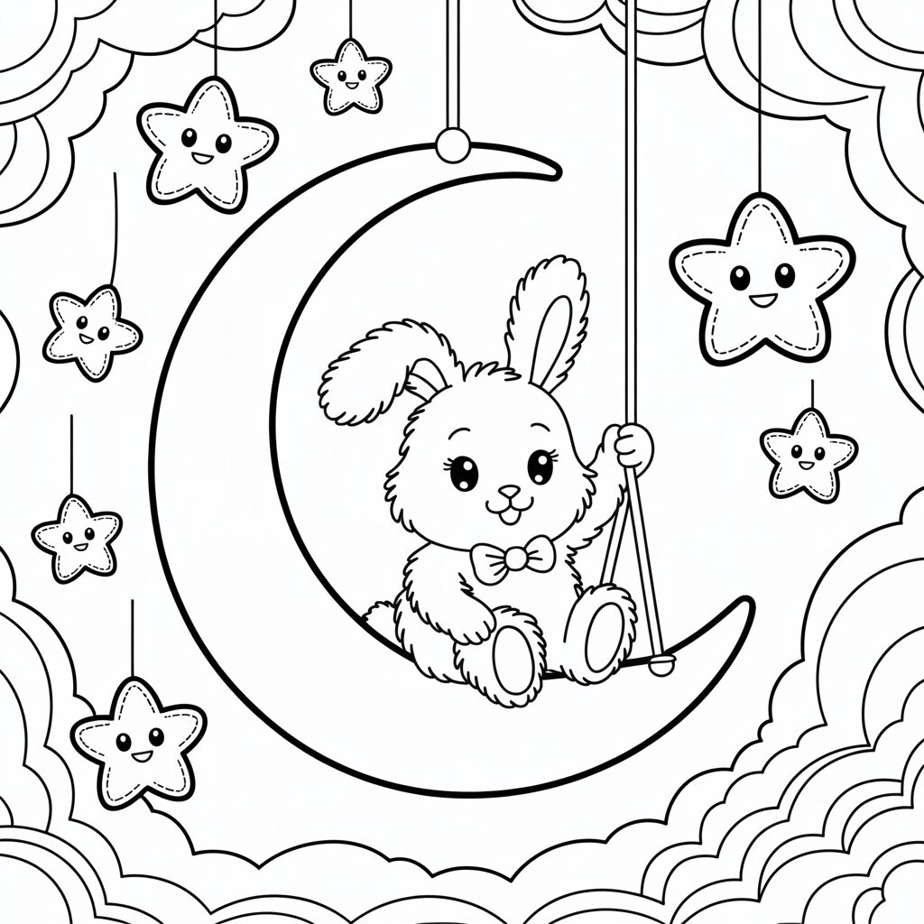 Schattig konijntje met sterren kleurplaat