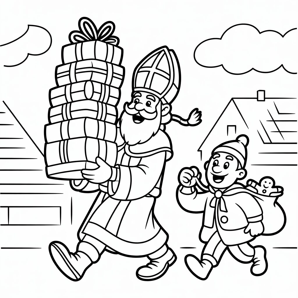 Sinterklaas met cadeaudozen gratis