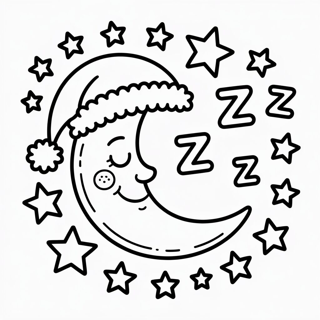 Slapende maan met sterren kleurplaat