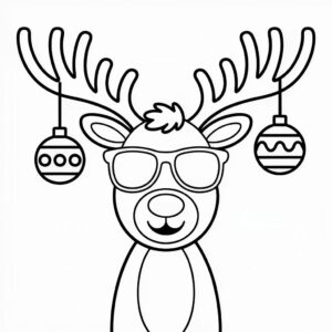 Stoere rendier met kerstballen kleurplaat