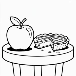 Tafel met appel en halve appeltaart kleurplaat