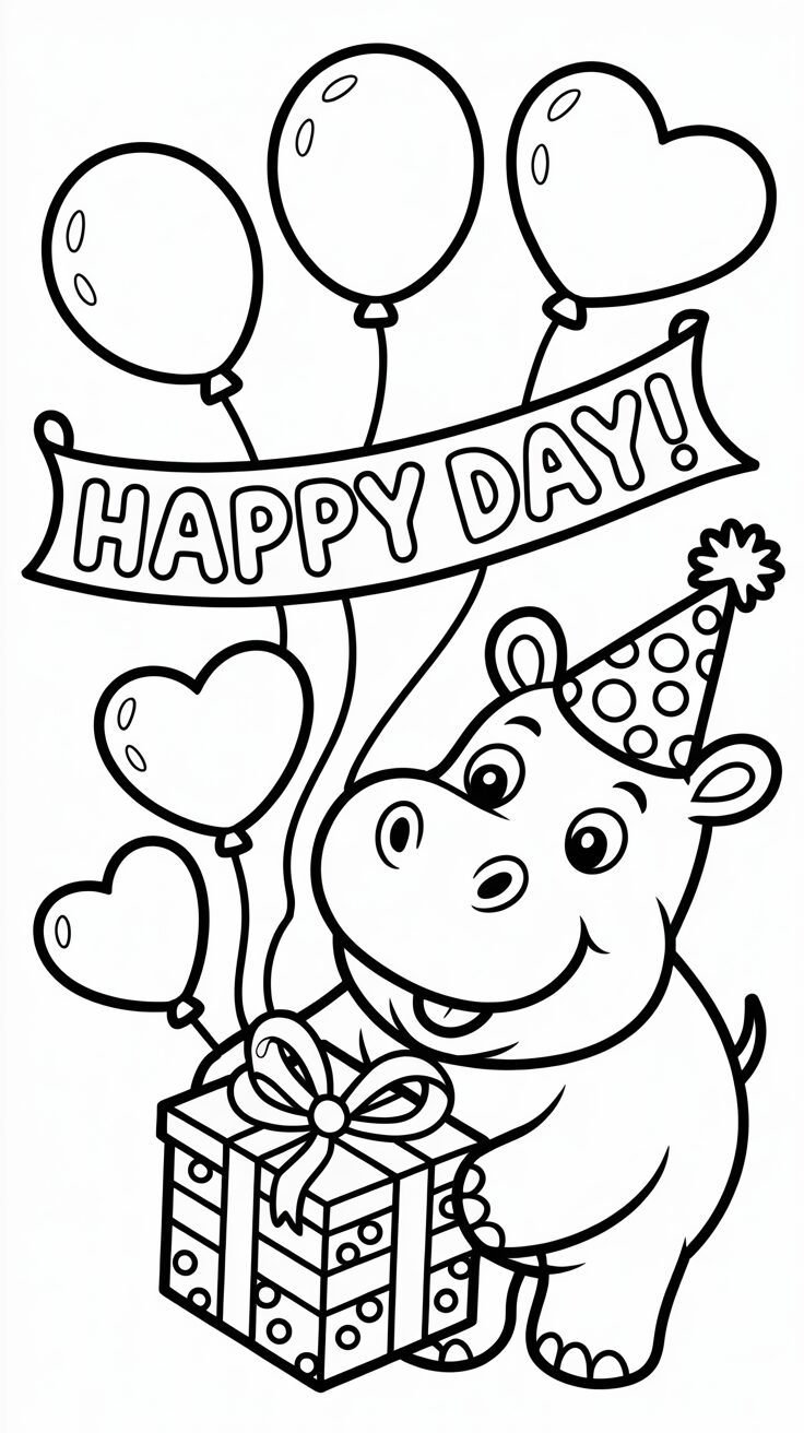 Vrolijk nijlpaard kleurplaat